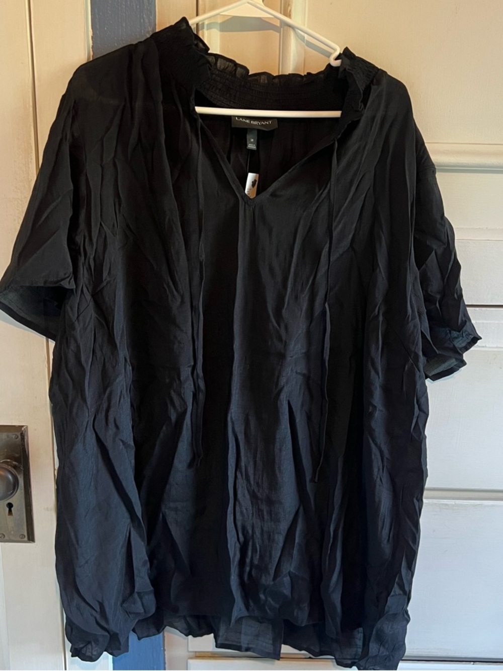 Lane Bryant Black V-Neck Peasant Top